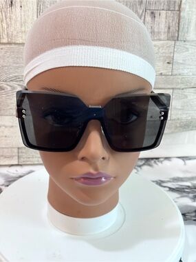 Black Oversized Square Shield Sunglasses for Women